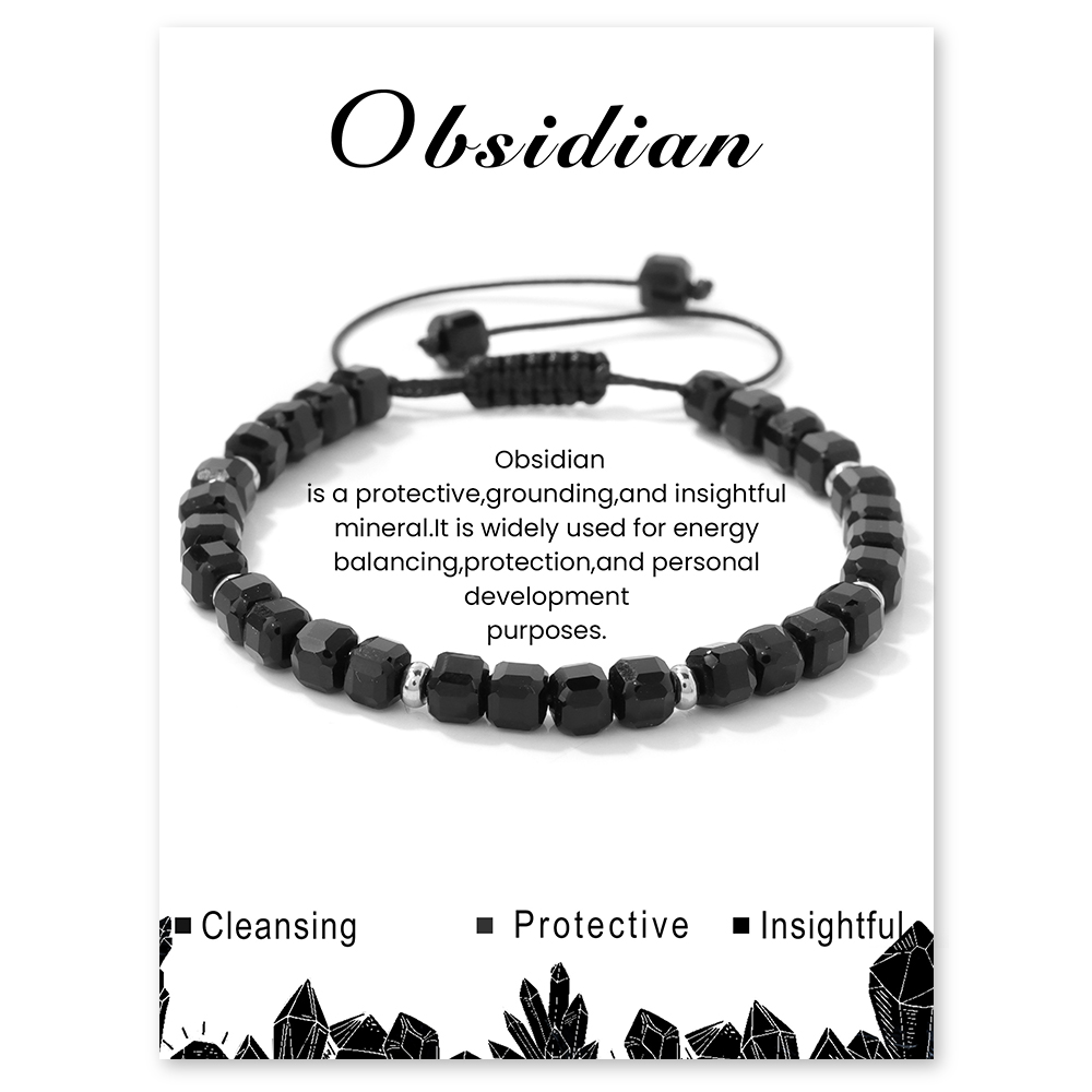 Yoga Fitness Tracker - Pulseira de pedra natural obsidiana 5mm