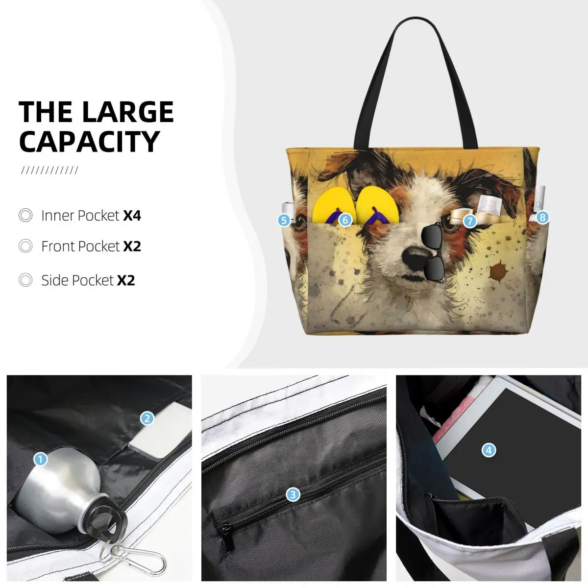 Bolsa tote para praia, cão jac - Yoga Fitness Tote avaliação e preço