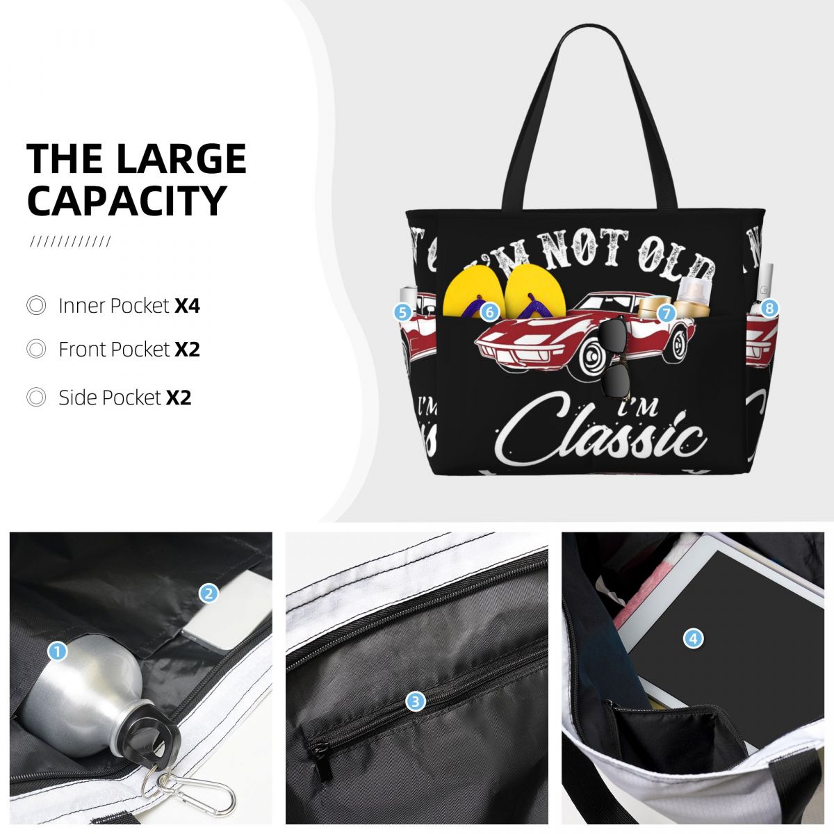 Clássico corvette carro praia  - Yoga Fitness Tote avaliação e preço